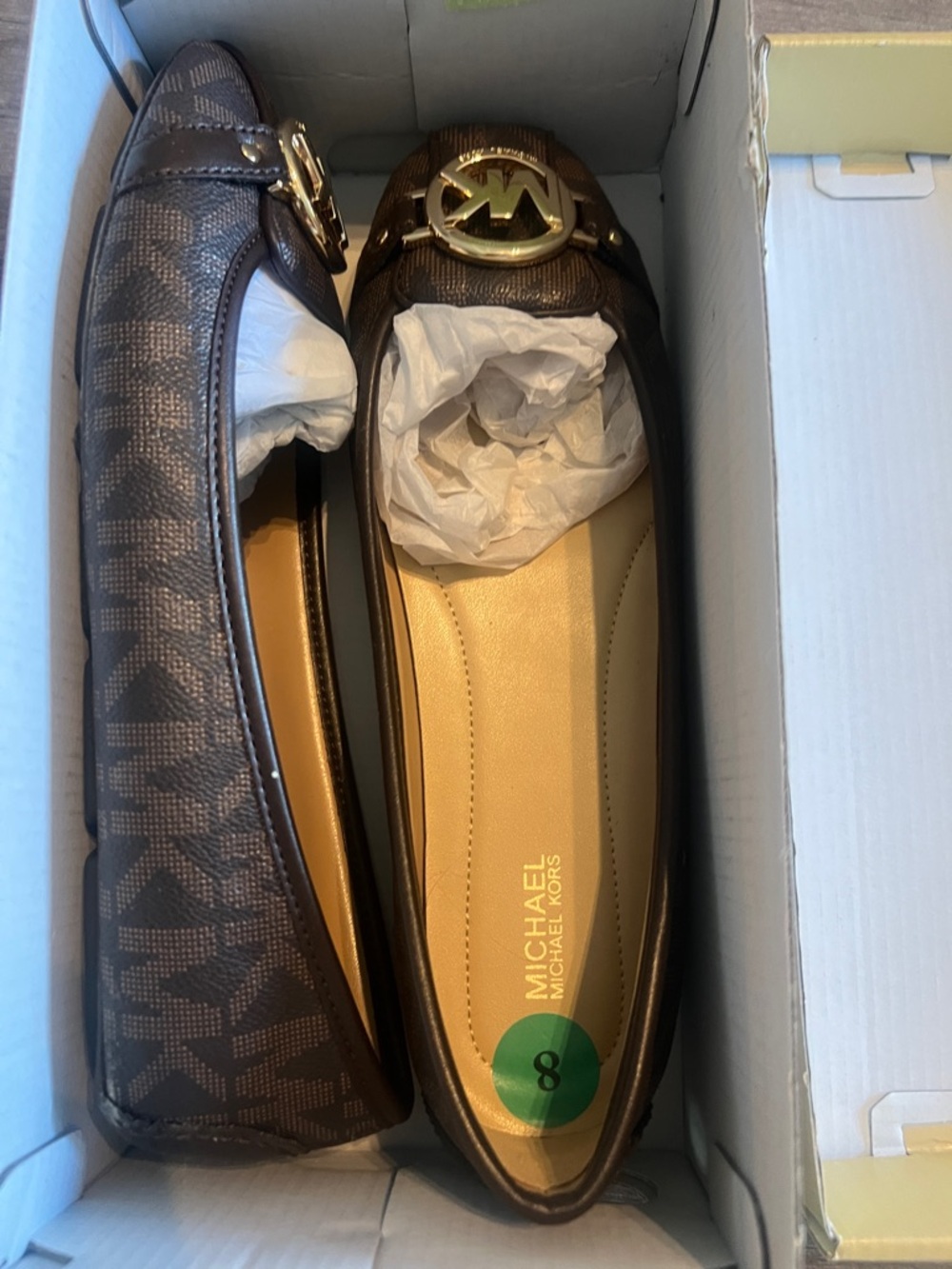 Michael Kors Brown MK Logo Ballet Flats with Gold Hardware